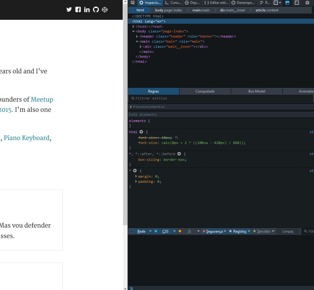Tema escuro do DevTools no Firefox