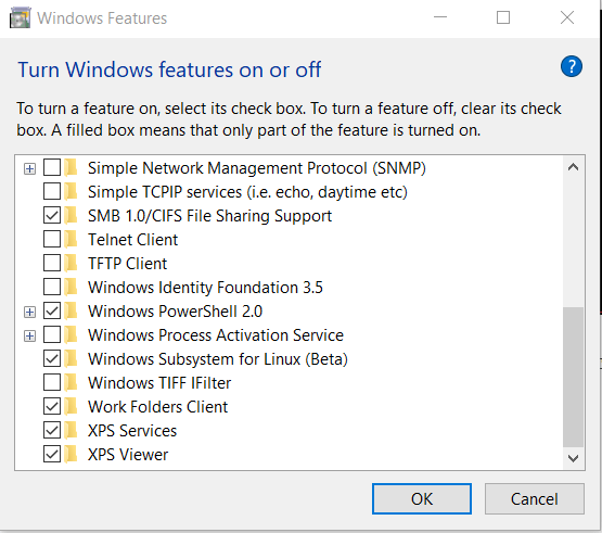Turn Windows Features On or Off