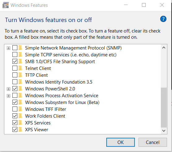 Turn Windows Features On or Off